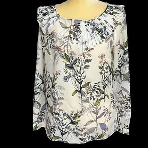 Banana Republic Floral Ruffle Neck Long Sleeve Blouse Women Size S Pullover